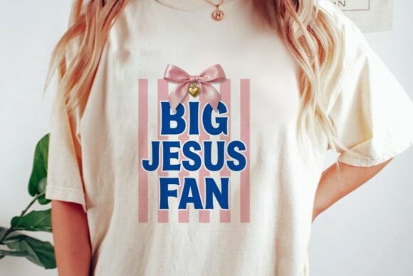 Big Jesus Fan Pink Bow Heart Stripes T-Shirt Designs