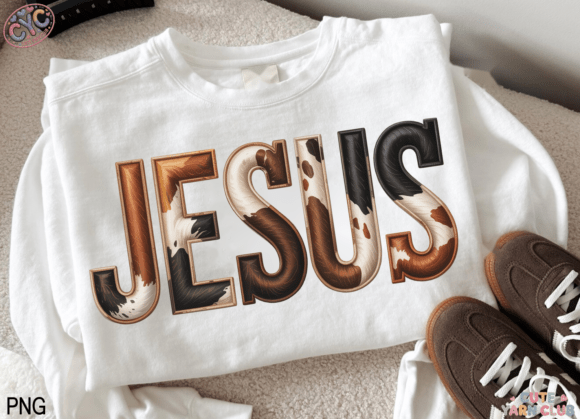 Brushstroke Cow Print Jesus PNG, Faith T-Shirt Designs