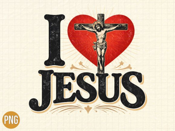 Christian I Love Jesus Heart Cross PNG for T-Shirt Designs