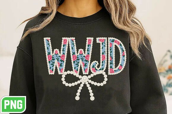 Christian WWJD Faux Pearl Floral PNG for T-Shirt Designs