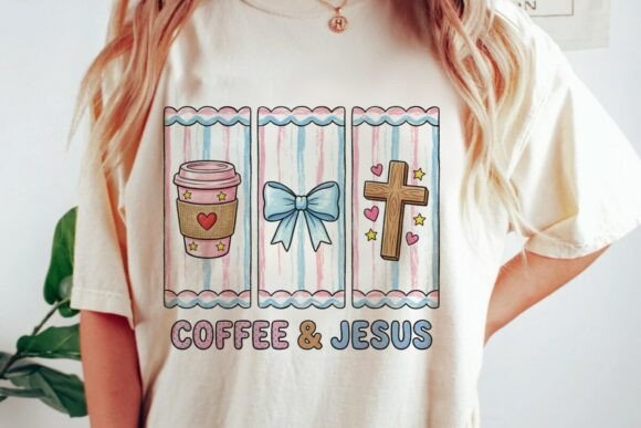 Coffee Jesus Cross Stars Hearts Bow PNG for T-Shirt Designs