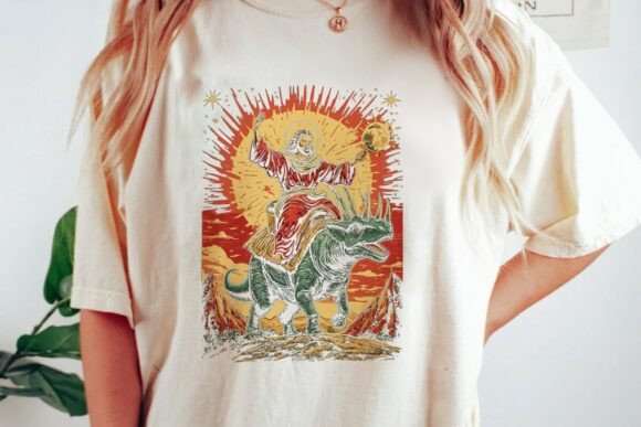 Jesus Christ Dinosaur Retro Art PNG for T-Shirt Designs