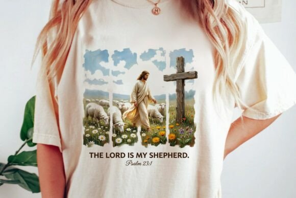 Jesus Good Shepherd Cross Sheep PNG for T-Shirt Designs