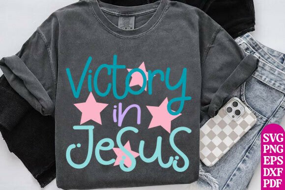 Victory in Jesus SVG: Doodle Religious T-Shirt Designs